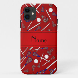 Personalized name red lacrosse pattern iPhone 11 case