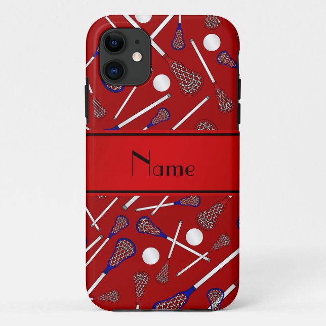 Personalized name red lacrosse pattern Case-Mate iPhone case (Back)