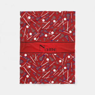 Personalized name red lacrosse pattern fleece blanket