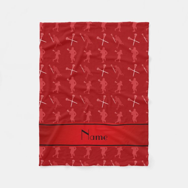 Personalized name red lacrosse silhouettes fleece blanket (Front)