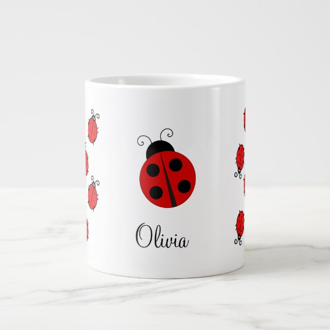 Personalized Name Red LadyBug Large Coffee Mug (Front)