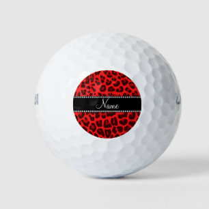 Personalized name red leopard pattern golf balls