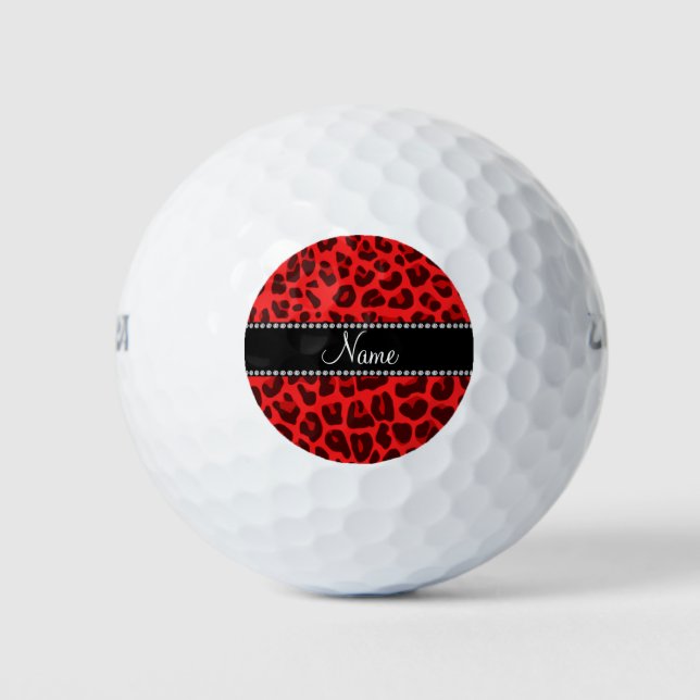 Personalized name red leopard pattern golf balls (Front)