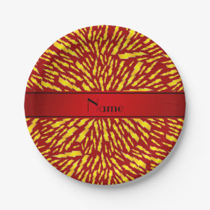 Personalized name red lightning bolts paper plate