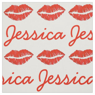 Personalized Name Red Lips Lipstick Kiss Print Fabric