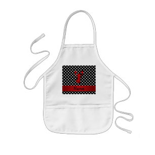Personalized name red lobster black white polka do kids apron