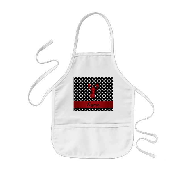 Personalized name red lobster black white polka do kids apron (Front)
