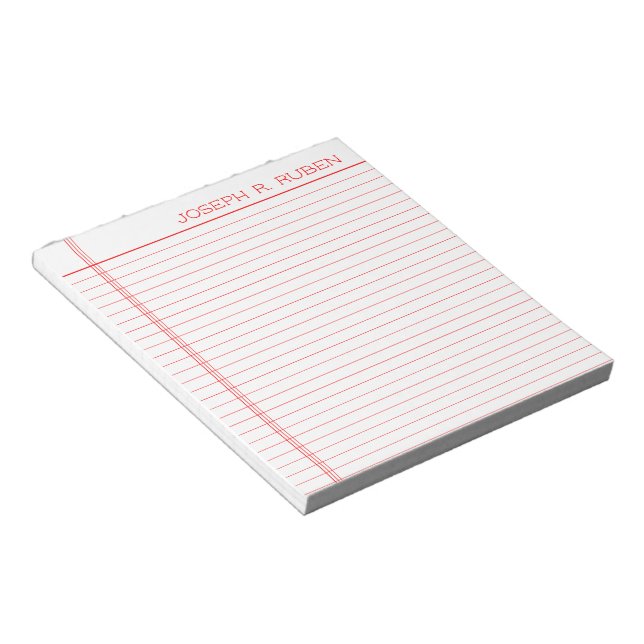 Personalized Name Red Notebook Paper Notepad (Angled)