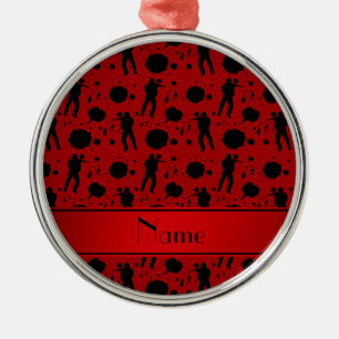 Personalized name red paintball pattern metal ornament