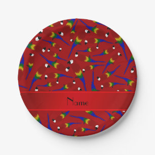Personalized name red parrots paper plate