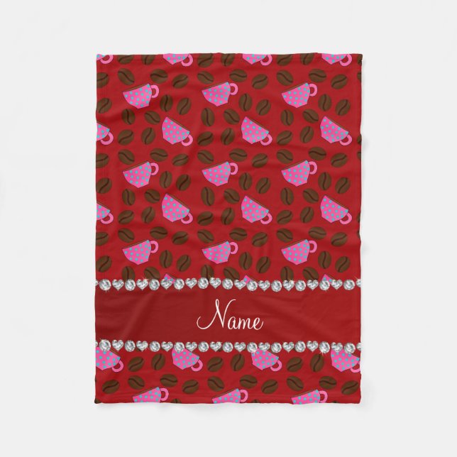 Personalized name red pink coffee cups beans fleece blanket (Front)