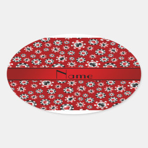 Personalized name red poker chips oval sticker