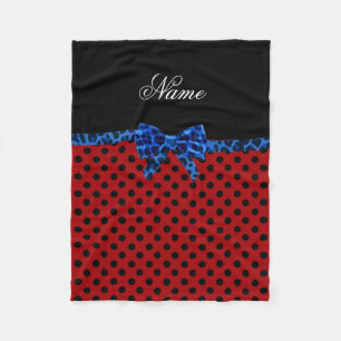 Personalized name red polka dots blue leopard bow fleece blanket