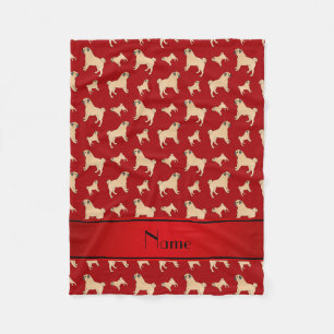 Personalized name red Pug dogs Fleece Blanket