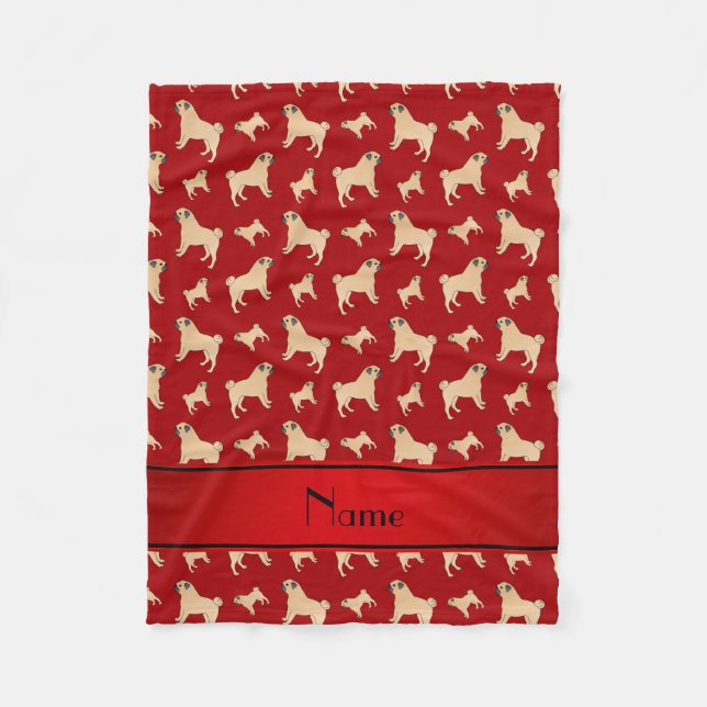Personalized name red Pug dogs Fleece Blanket (Front)