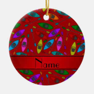 Personalized name red rainbow kayaks ceramic ornament