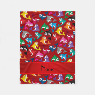 Personalized name red rainbow killer whales fleece blanket