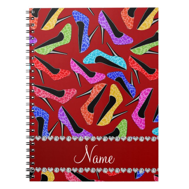 Personalized name red rainbow leopard high heels notebook (Front)