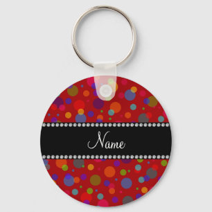 Personalized name red rainbow polka dots keychain