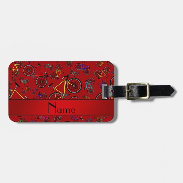 Personalized name red road bikes luggage tag (Front Horizontal)