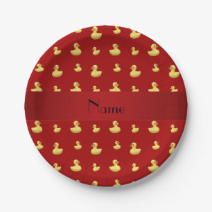 Personalized name red rubber duck pattern paper plate