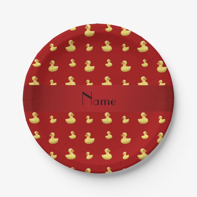 Personalized name red rubber duck pattern paper plate (Front)