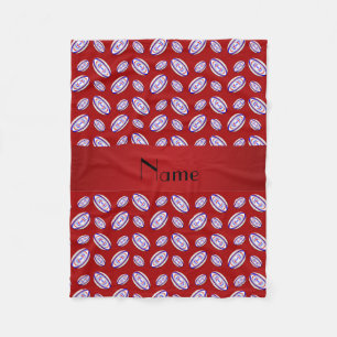 Personalized name red rugby balls fleece blanket