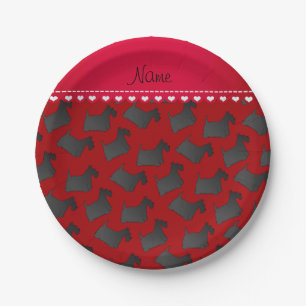 Personalized name red scottish terrier dogs paper plate