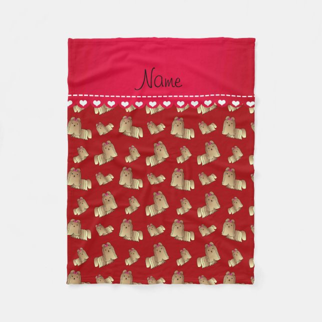 Personalized name red shih tzu dogs fleece blanket (Front)