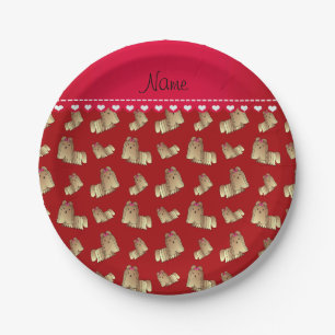 Personalized name red shih tzu dogs paper plate