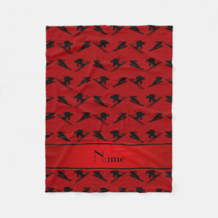 Personalized name red ski pattern fleece blanket