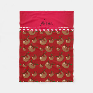 Personalized name red sloth pattern fleece blanket