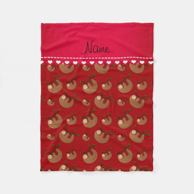Personalized name red sloth pattern fleece blanket (Front)