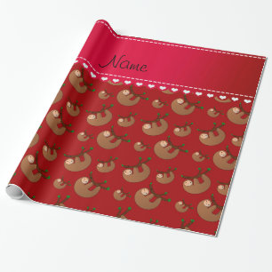 Personalized name red sloth pattern wrapping paper