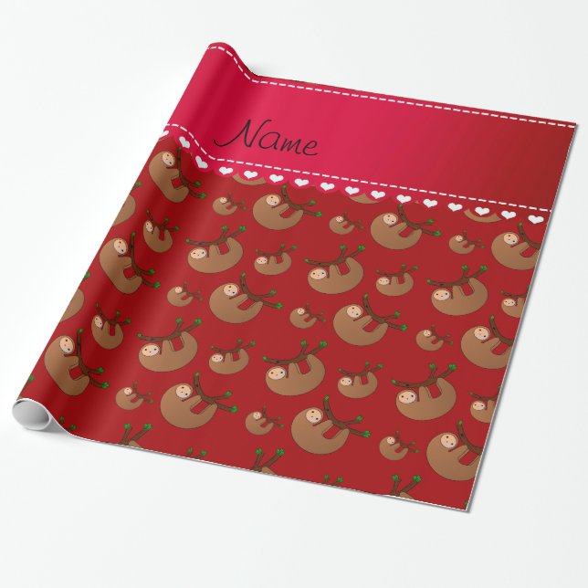 Personalized name red sloth pattern wrapping paper (Unrolled)