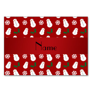 Personalized name red snowman christmas table number