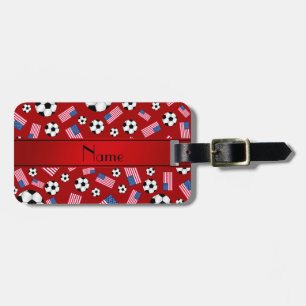 Personalized name red soccer american flag luggage tag