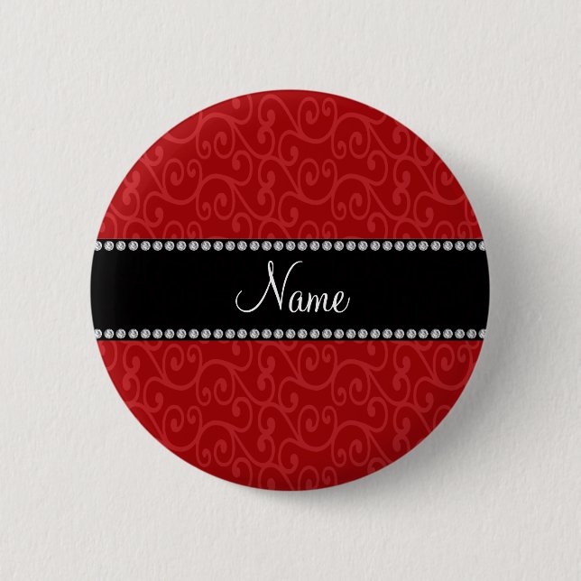 Personalized name red swirls 2 inch round button (Front)