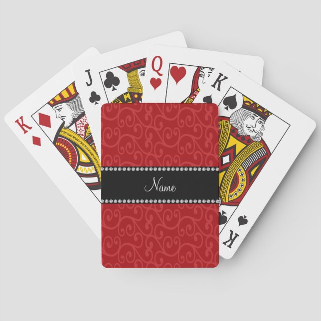 Personalized name red swirls playing cards (Back)