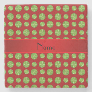 Personalized name red tennis balls pattern stone coaster