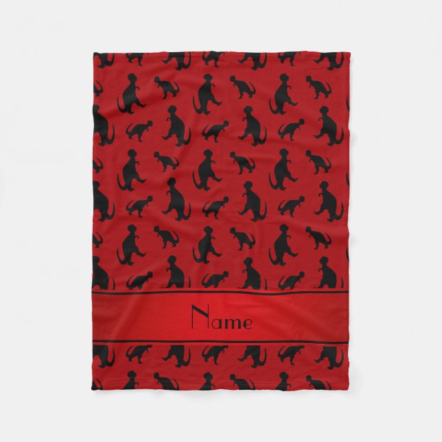 Personalized name red trex dinosaurs fleece blanket (Front)