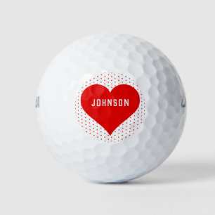 Personalized Name Red Valentine Heart Red & White Golf Balls