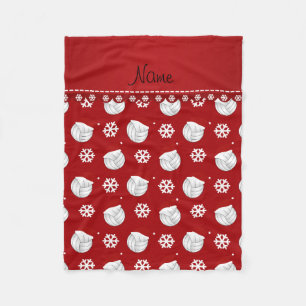 Personalized name red volleyballs santa hats fleece blanket