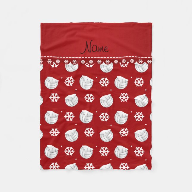 Personalized name red volleyballs santa hats fleece blanket (Front)