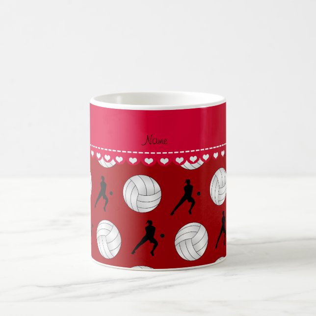 Personalized name red volleyballs silhouettes coffee mug (Center)