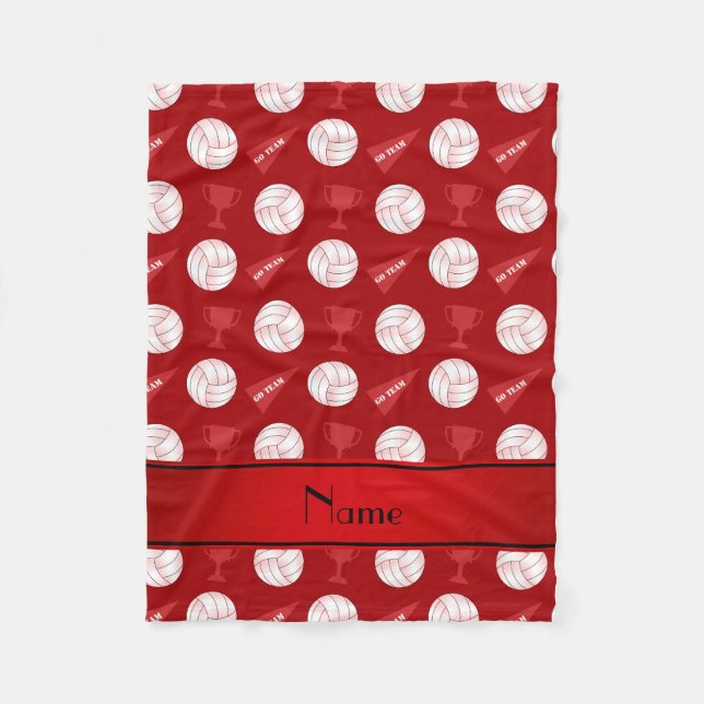 Personalized name red volleyballs trophy flag fleece blanket (Front)
