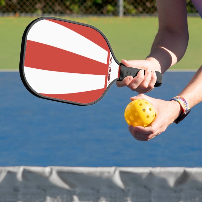 Personalized Name Red & White Stripes Pickleball Paddle (Insitu)