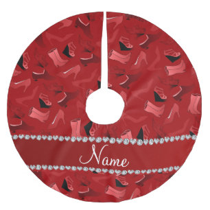 Personalized name red women's shoes pattern brushed polyester tree skirt