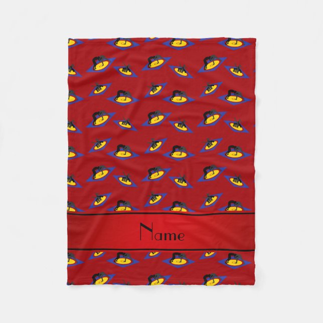 Personalized name red wrestlers on mat fleece blanket (Front)