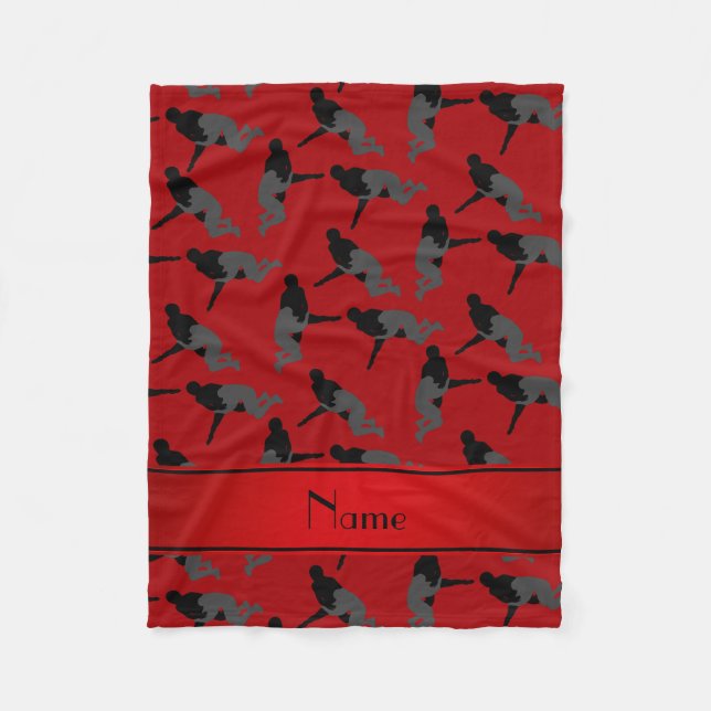Personalized name red wrestling fleece blanket (Front)